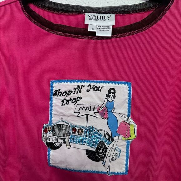 Vintage Vanity Collection Pink Embellished Shop Til You Drop 3/4 Sleeve Medium - Picture 2 of 3